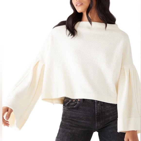 Free people with a free cream waffle knit top with split back - Picture 1 of 13